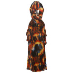 Trendy Sexy Print Halter Neck Tie-Back Bodycon Dress with Color-Block Detail