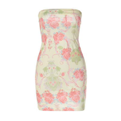 Floral Stamen Print Wrap Halter Bodycon Midi Dress 01