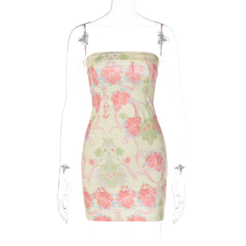 Floral Stamen Print Wrap Halter Bodycon Midi Dress