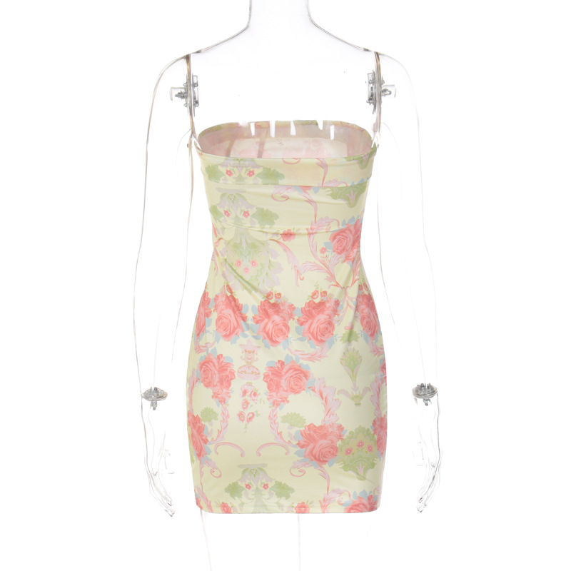 Floral Stamen Print Wrap Halter Bodycon Midi Dress