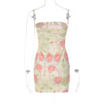 Floral Stamen Print Wrap Halter Bodycon Midi Dress
