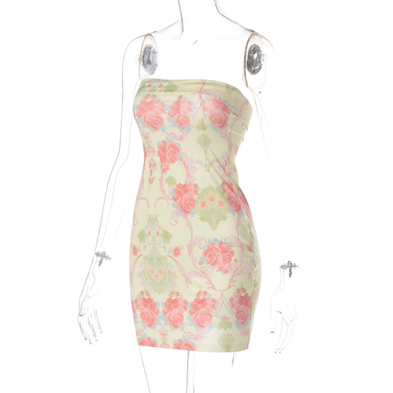 Floral Stamen Print Wrap Halter Bodycon Midi Dress