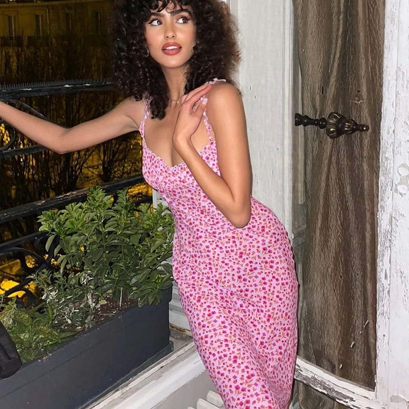 Sexy Bohemian Resort Style Mini Floral Print Halter Swing Dress