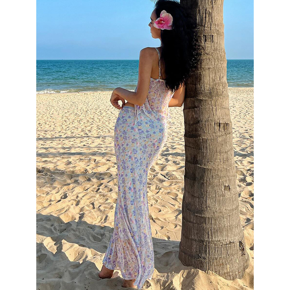 Sexy Double-Layer Mesh Strap Bodycon Midi Dress