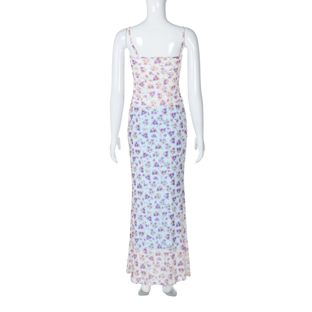 Sexy Double-Layer Mesh Strap Bodycon Midi Dress