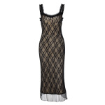 Sexy Lace Detail Bow-Tie Midi Dress with Sleeveless Back Zip