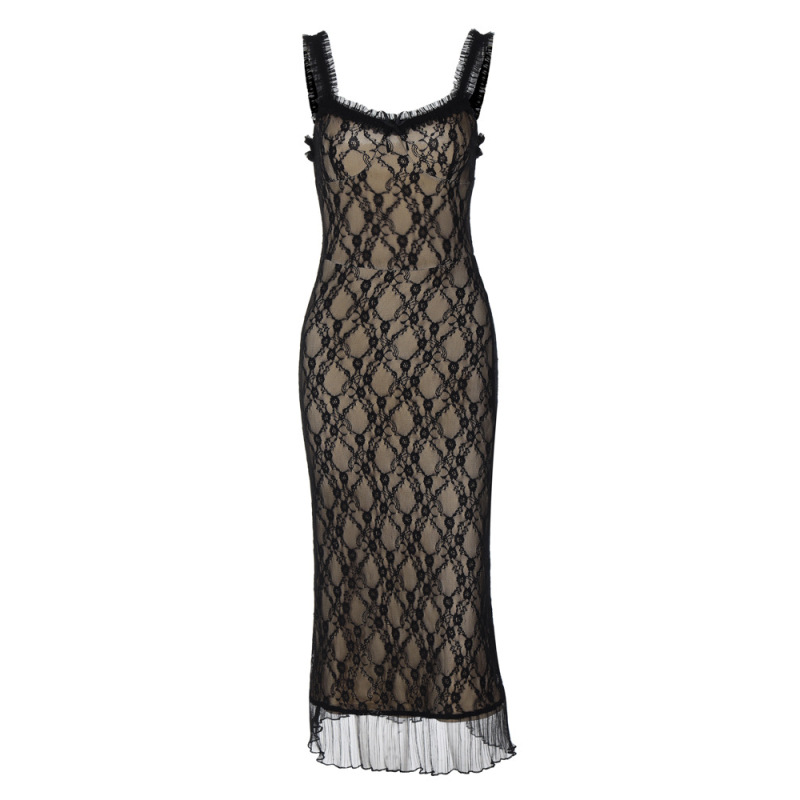 Sexy Lace Detail Bow-Tie Midi Dress with Sleeveless Back Zip