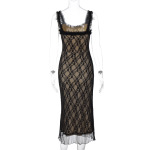 Sexy Lace Detail Bow-Tie Midi Dress with Sleeveless Back Zip