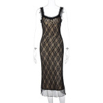Sexy Lace Detail Bow-Tie Midi Dress with Sleeveless Back Zip