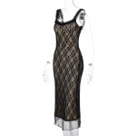 Sexy Lace Detail Bow-Tie Midi Dress with Sleeveless Back Zip