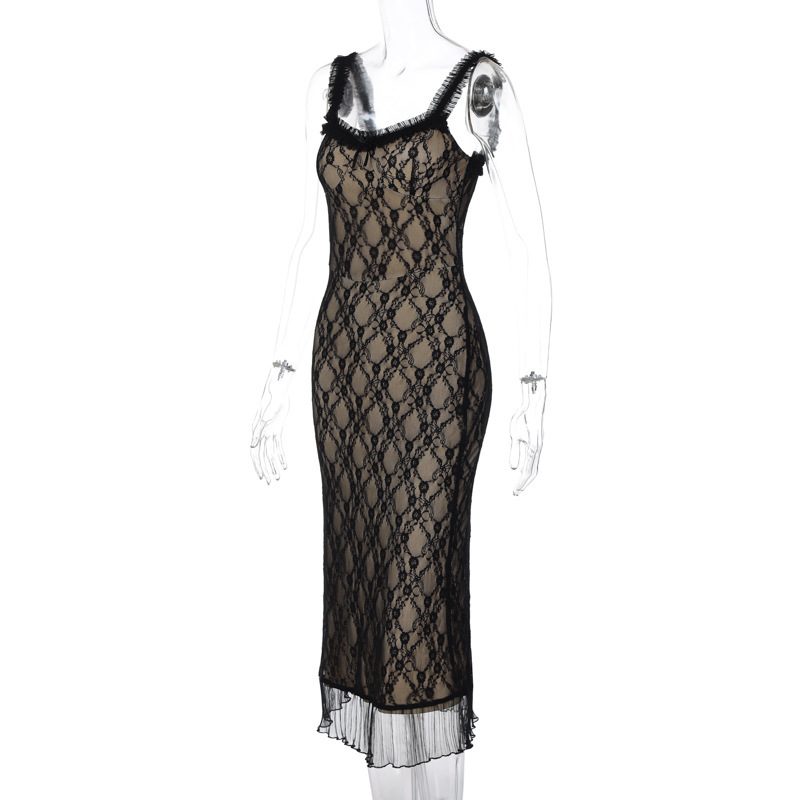 Sexy Lace Detail Bow-Tie Midi Dress with Sleeveless Back Zip