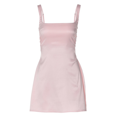Chic Satin Spaghetti Strap Solid Color Mini Dress 01