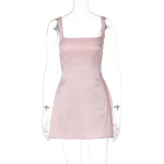 Chic Satin Spaghetti Strap Solid Color Mini Dress