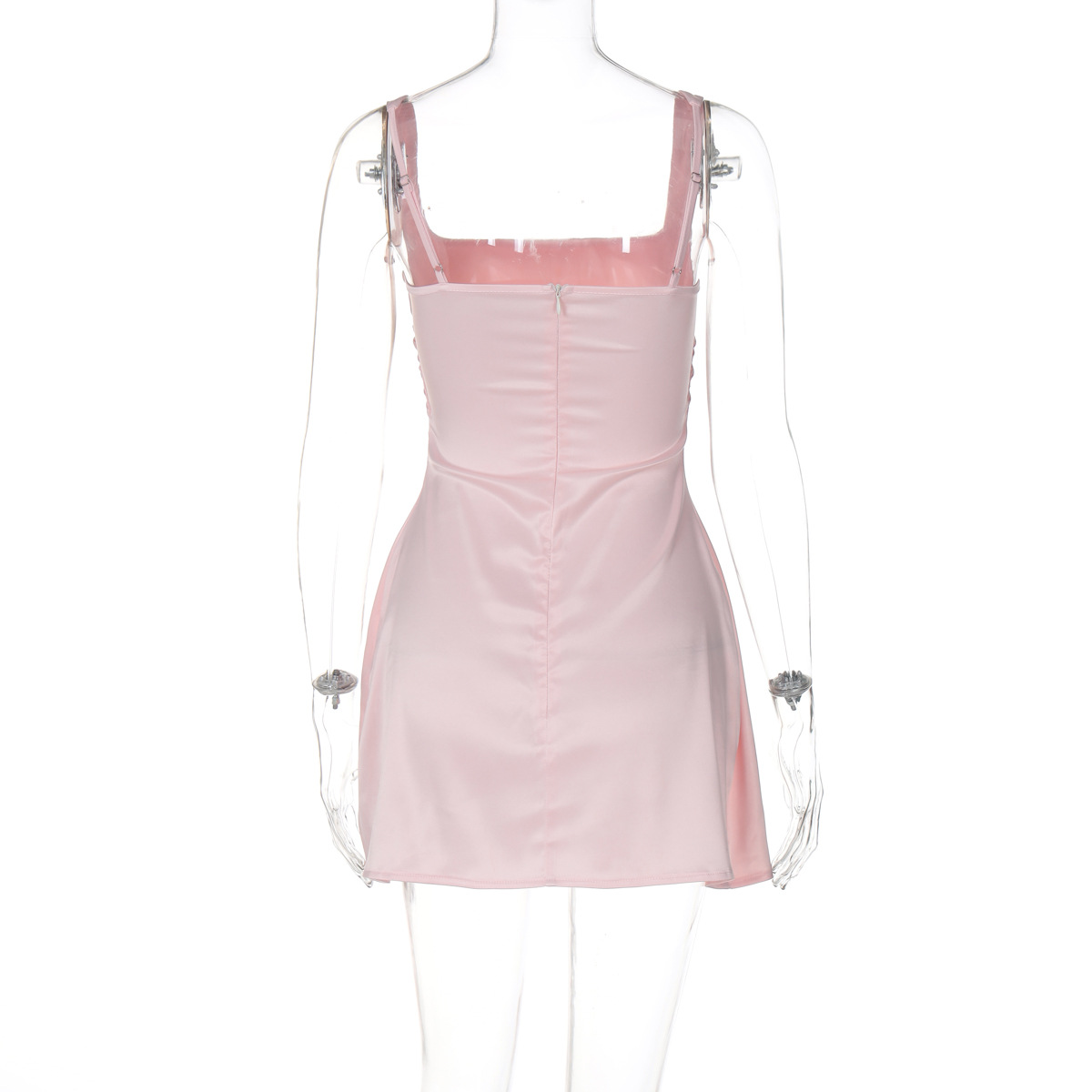 Chic Satin Spaghetti Strap Solid Color Mini Dress