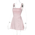 Chic Satin Spaghetti Strap Solid Color Mini Dress