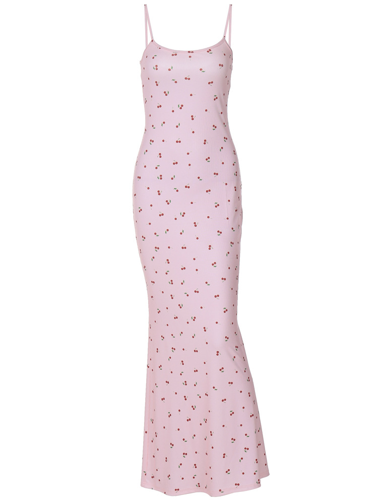 Chic Sweet Spaghetti Strap Floral Bodycon Maxi Dress
