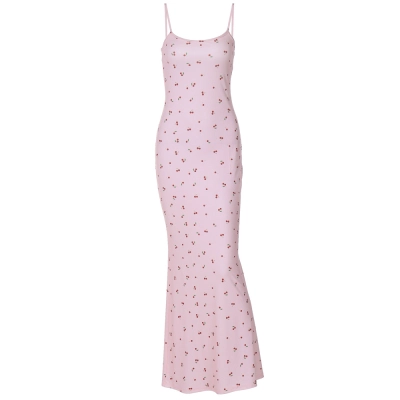 Chic Sweet Spaghetti Strap Floral Bodycon Maxi Dress 01