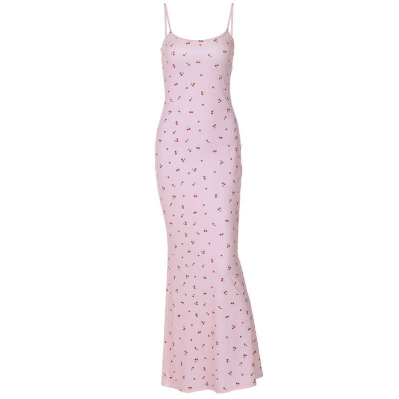 Chic Sweet Spaghetti Strap Floral Bodycon Maxi Dress