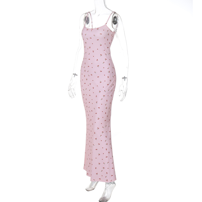 Chic Sweet Spaghetti Strap Floral Bodycon Maxi Dress