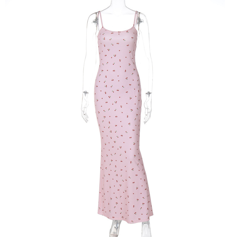 Chic Sweet Spaghetti Strap Floral Bodycon Maxi Dress