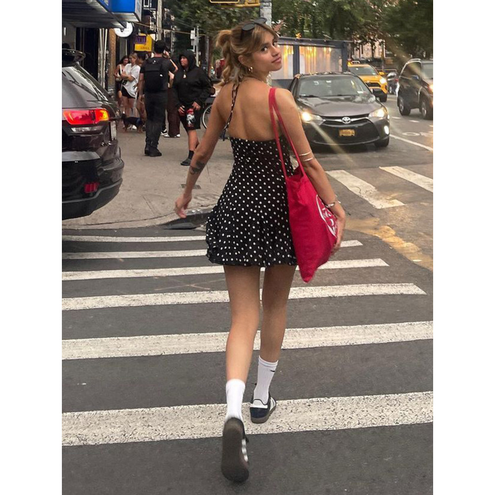European & Instagram Style Sweet Polka Dot Ruffle Mini Dress