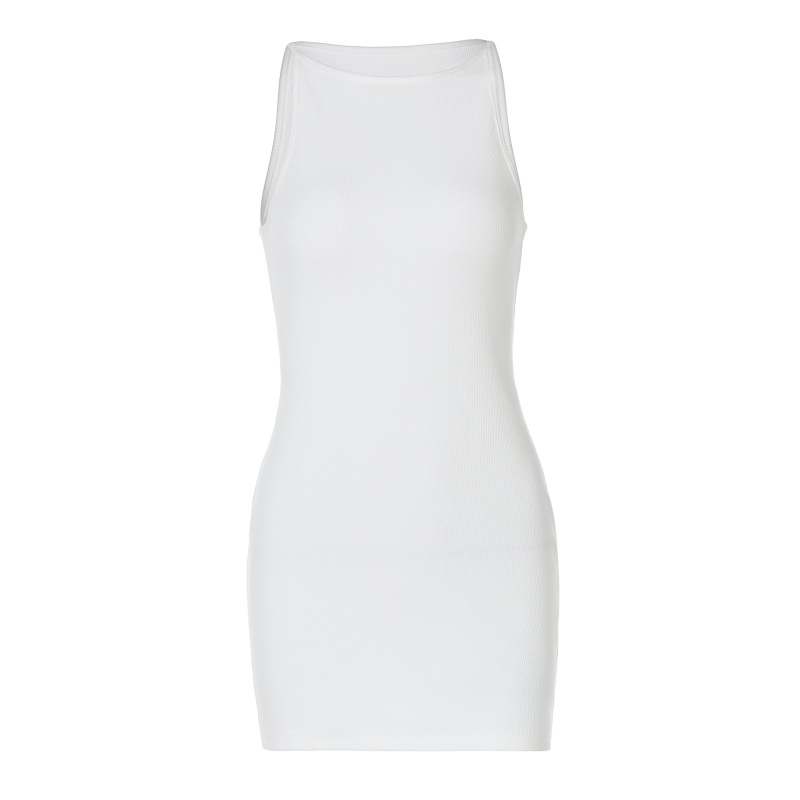 New Arrival Solid Color Round Neck Sleeveless Mini Dress