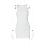 New Arrival Solid Color Round Neck Sleeveless Mini Dress
