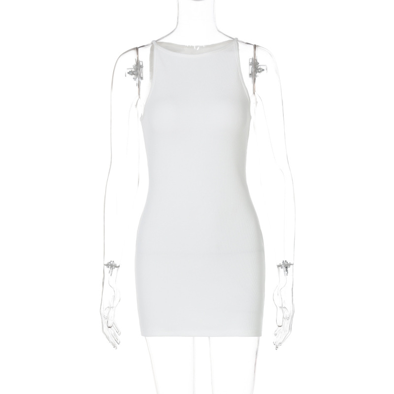 New Arrival Solid Color Round Neck Sleeveless Mini Dress
