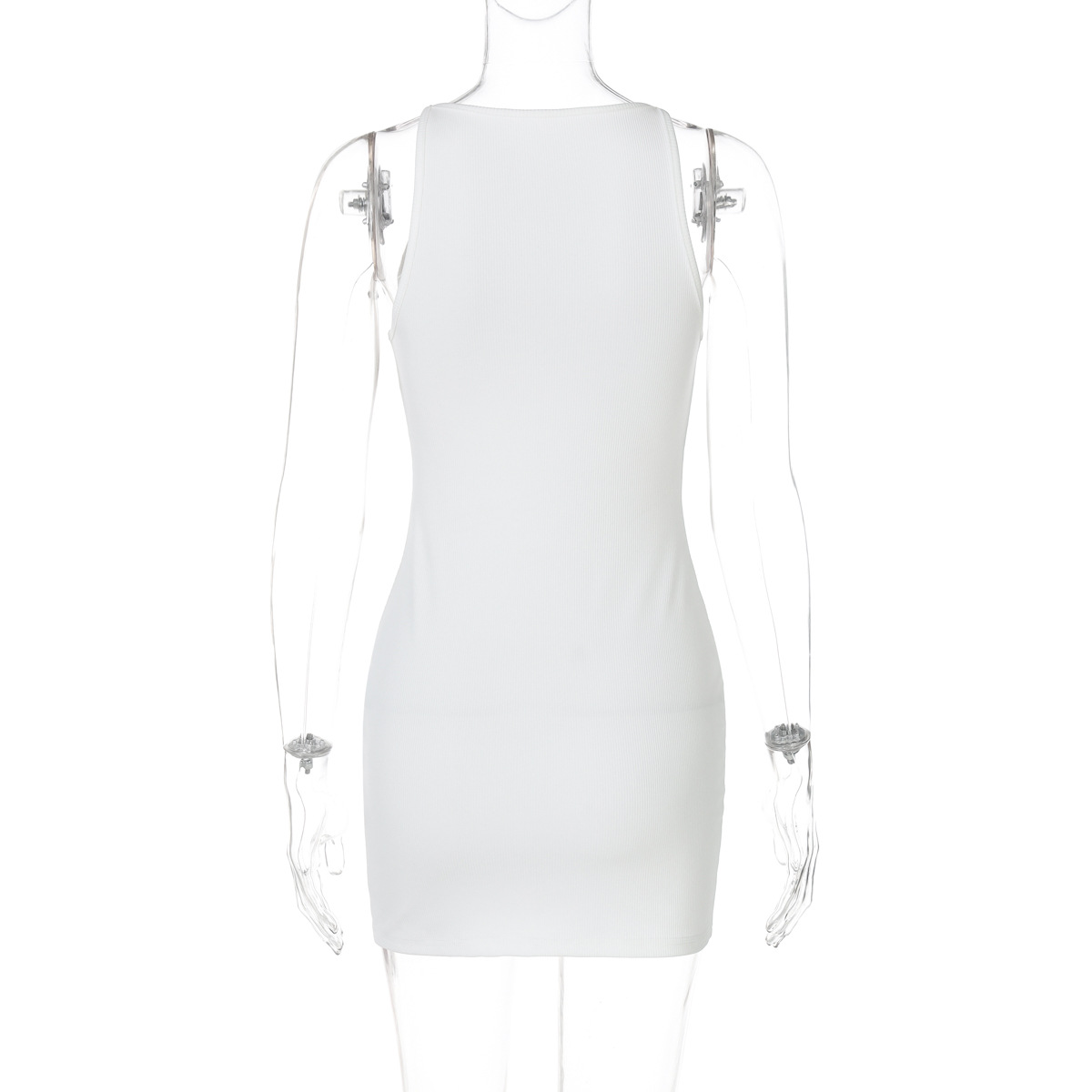 New Arrival Solid Color Round Neck Sleeveless Mini Dress