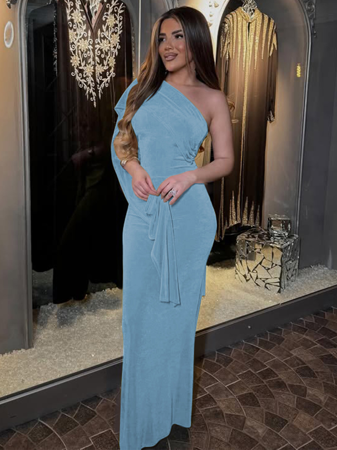 Sexy Strapless Sleeveless Bodycon Maxi Dress with Ties