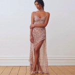 Spaghetti Strap Floral Backless Slit Maxi Dress with Tie Detail