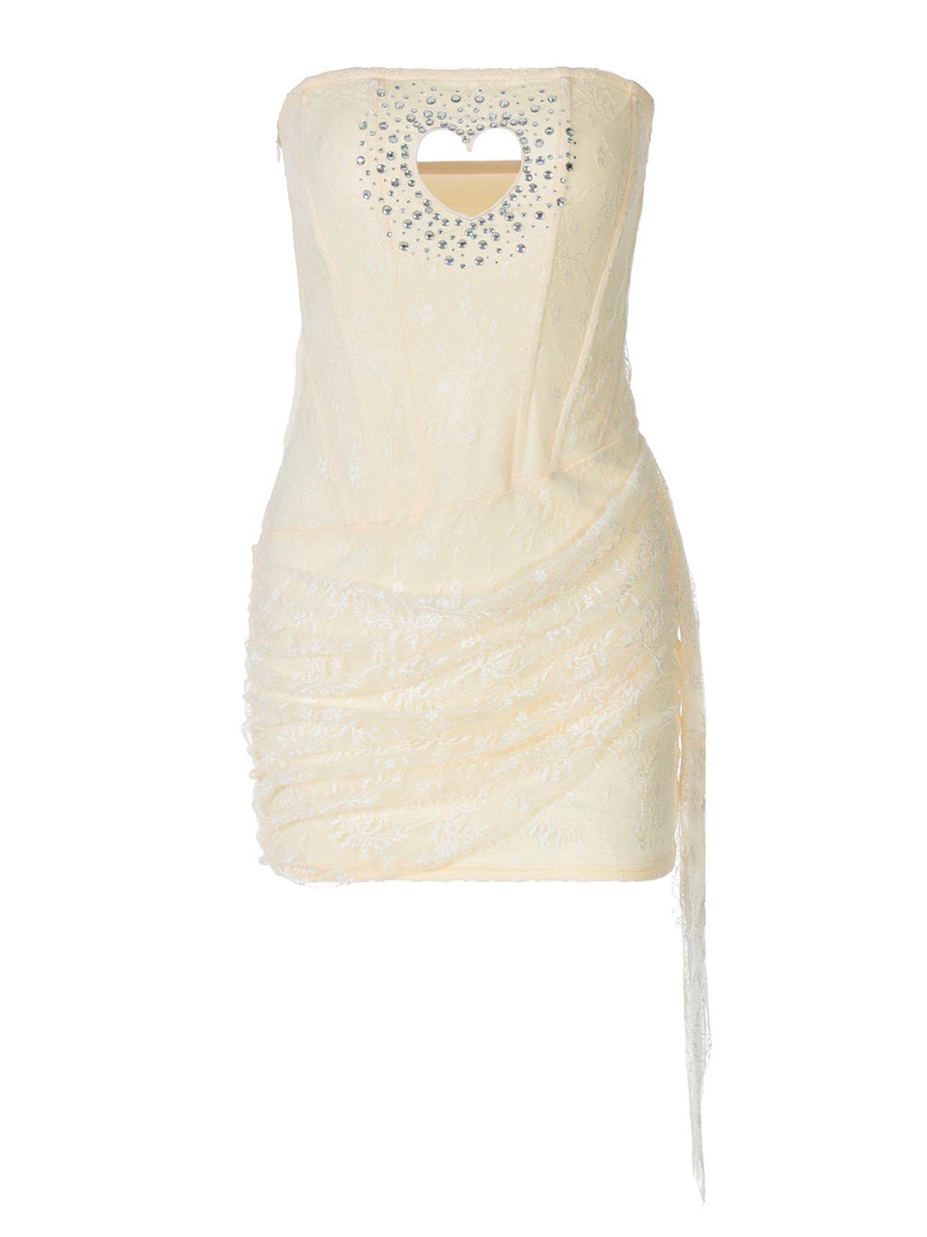 Sparkling Rhinestone Cutout Heart Halter Lace-Trim Bodycon Evening Dress