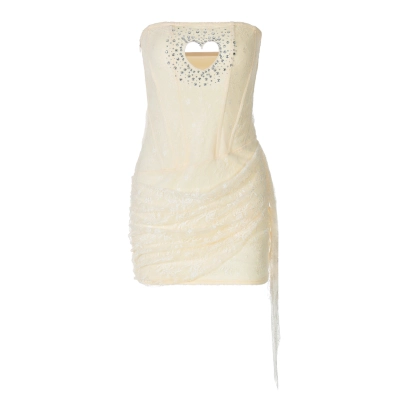 Sparkling Rhinestone Cutout Heart Halter Lace-Trim Bodycon Evening Dress 01