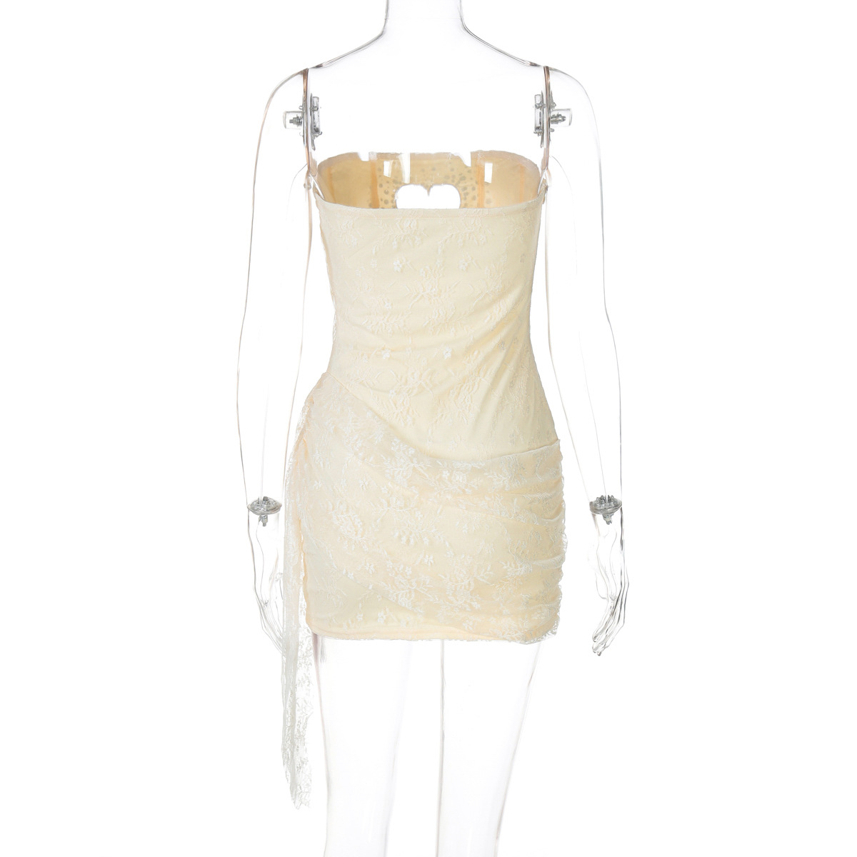 Sparkling Rhinestone Cutout Heart Halter Lace-Trim Bodycon Evening Dress