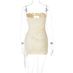 Sparkling Rhinestone Cutout Heart Halter Lace-Trim Bodycon Evening Dress