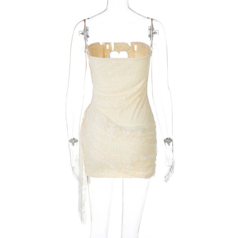 Sparkling Rhinestone Cutout Heart Halter Lace-Trim Bodycon Evening Dress