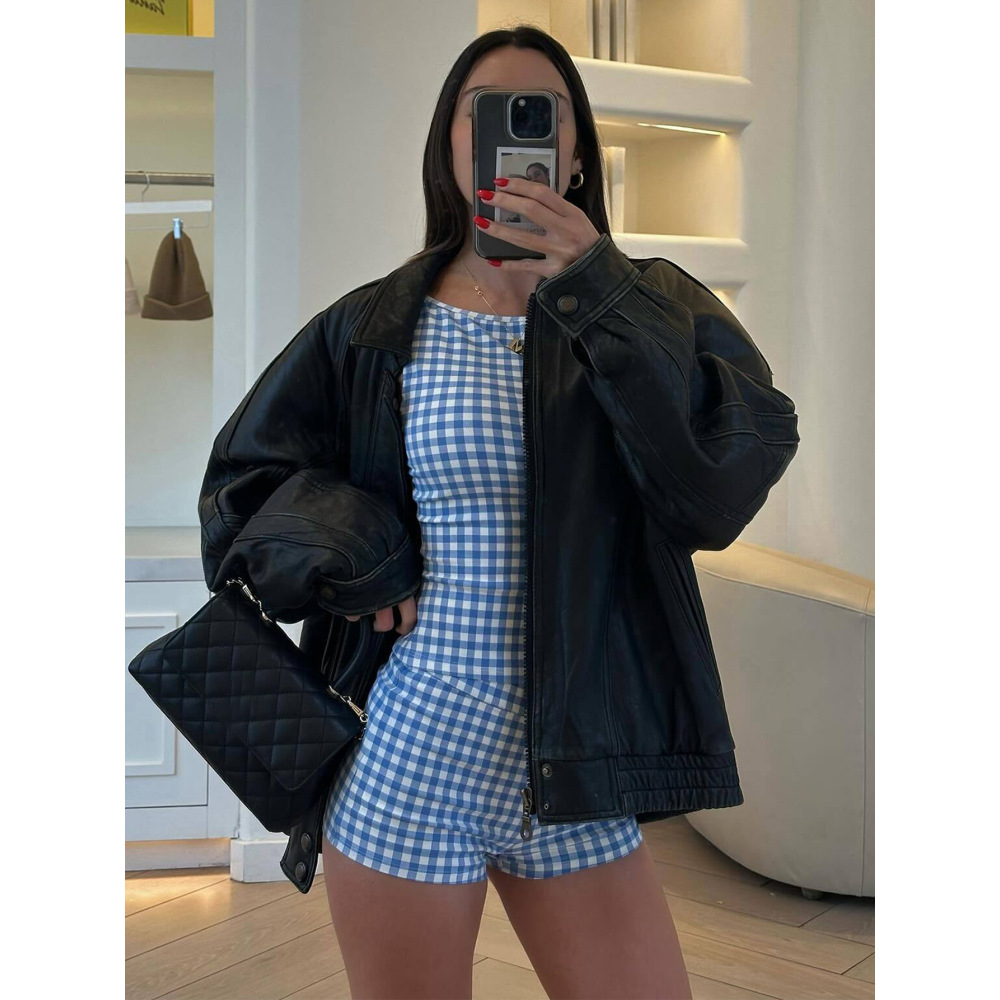 Cute Plaid Print Crop Tank & Ultra-Short Fitted Shorts 2-Piece Set 