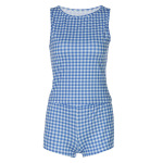 Cute Plaid Print Crop Tank & Ultra-Short Fitted Shorts 2-Piece Set 