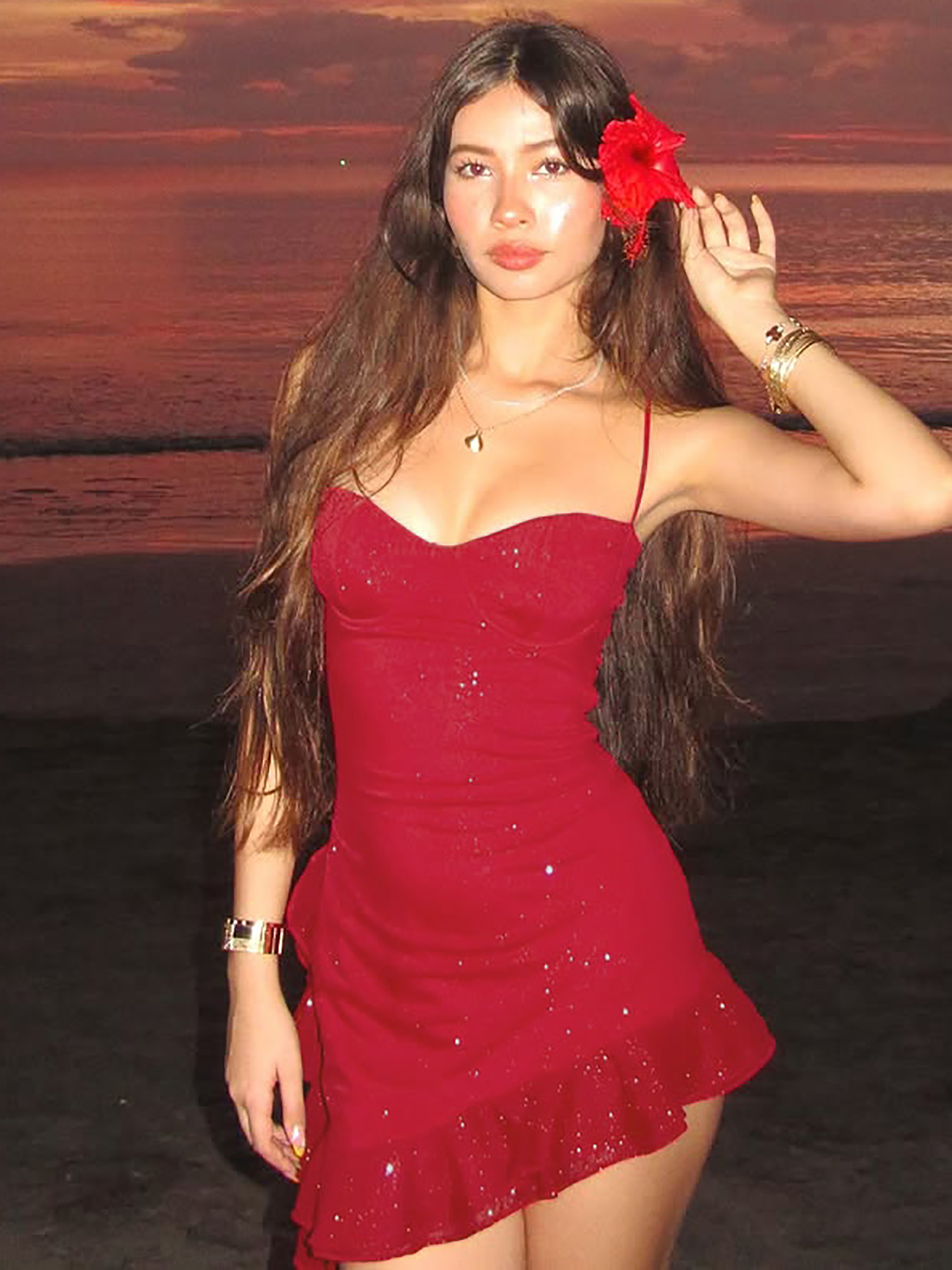 Elegant Sequined Ruffle Halter Neck Bodycon Midi Dress