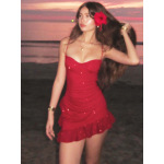 Elegant Sequined Ruffle Halter Neck Bodycon Midi Dress