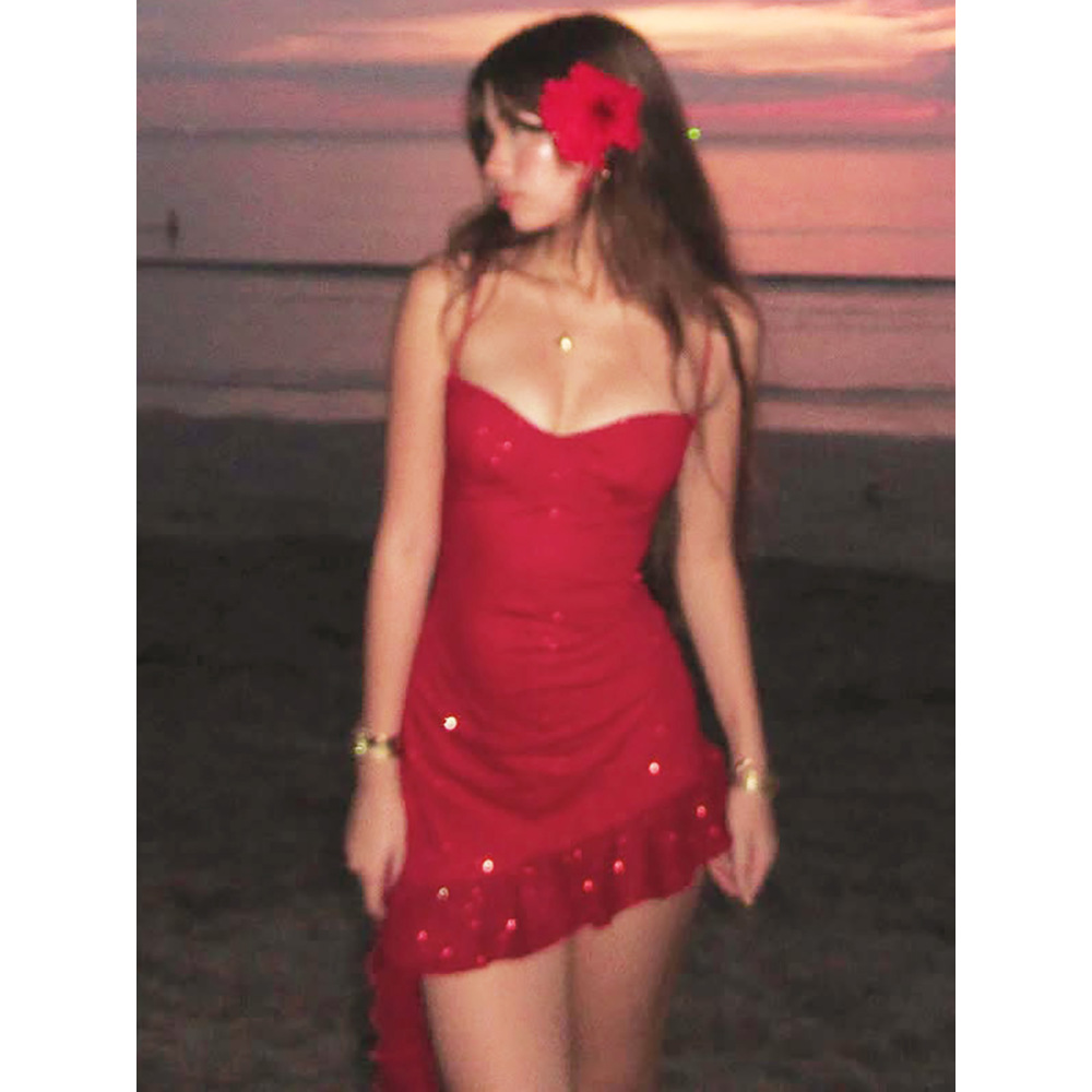 Elegant Sequined Ruffle Halter Neck Bodycon Midi Dress
