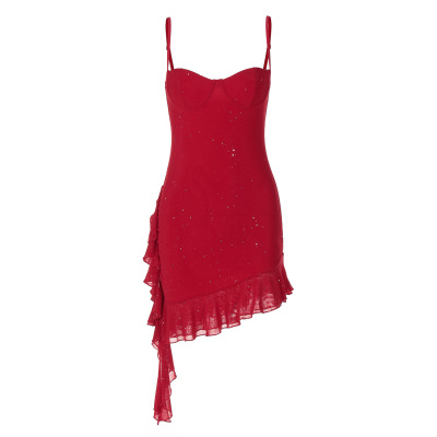 Elegant Sequined Ruffle Halter Neck Bodycon Midi Dress 01