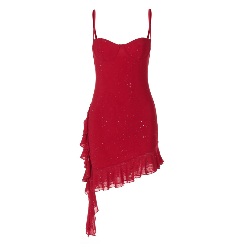 Elegant Sequined Ruffle Halter Neck Bodycon Midi Dress