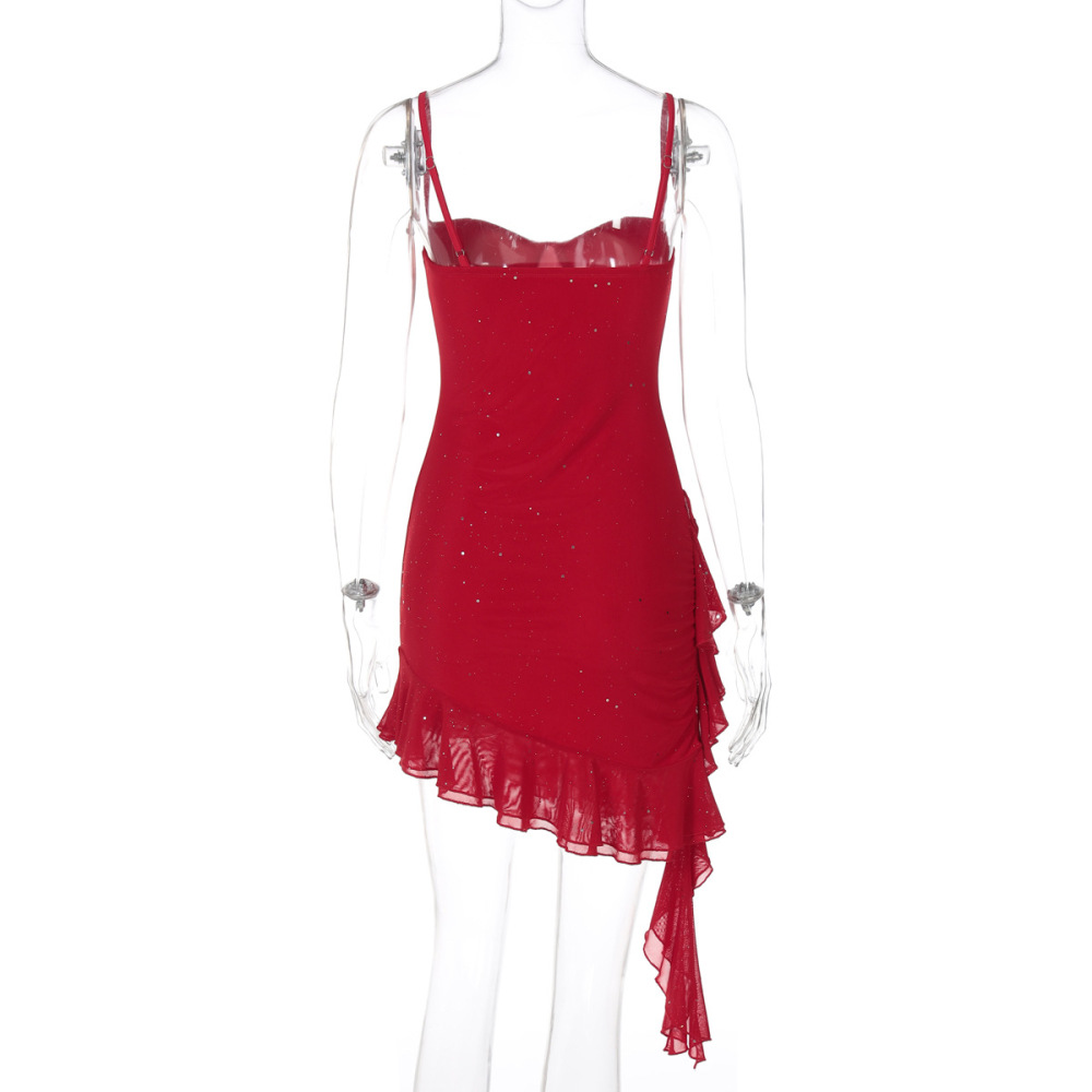 Elegant Sequined Ruffle Halter Neck Bodycon Midi Dress
