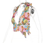 Halter Neck Graphic Print Tie-Back Crop Top 