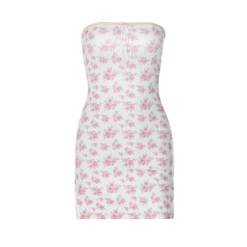 Sweet & Fresh Wrap Bodice Floral Bodycon Midi Dress with Tie Back