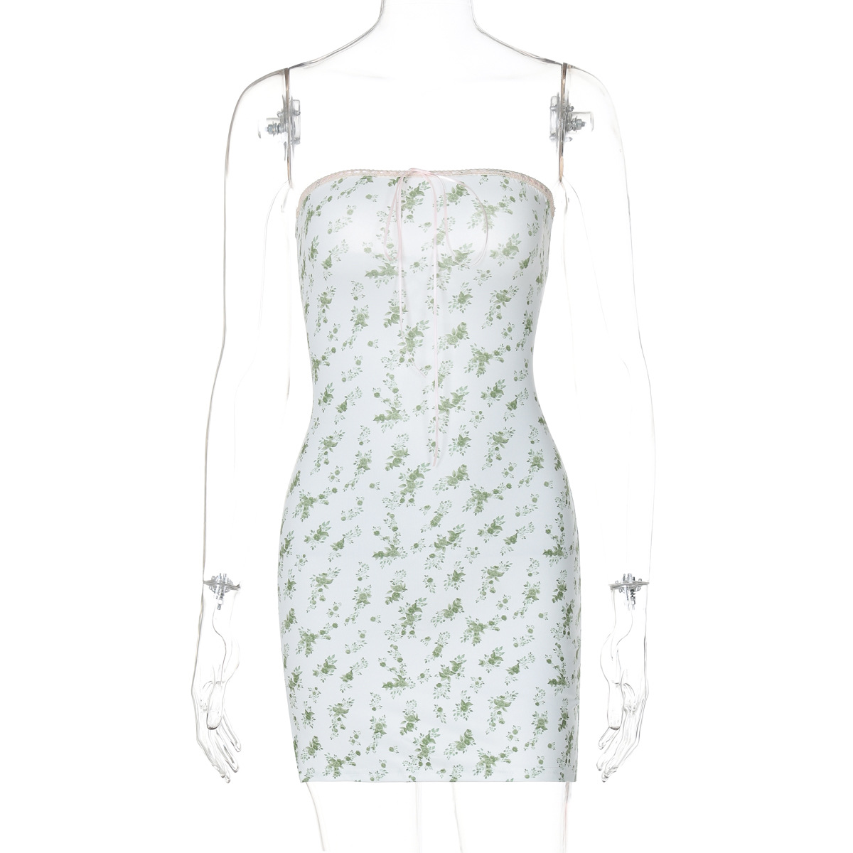 Sweet & Fresh Wrap Bodice Floral Bodycon Midi Dress with Tie Back