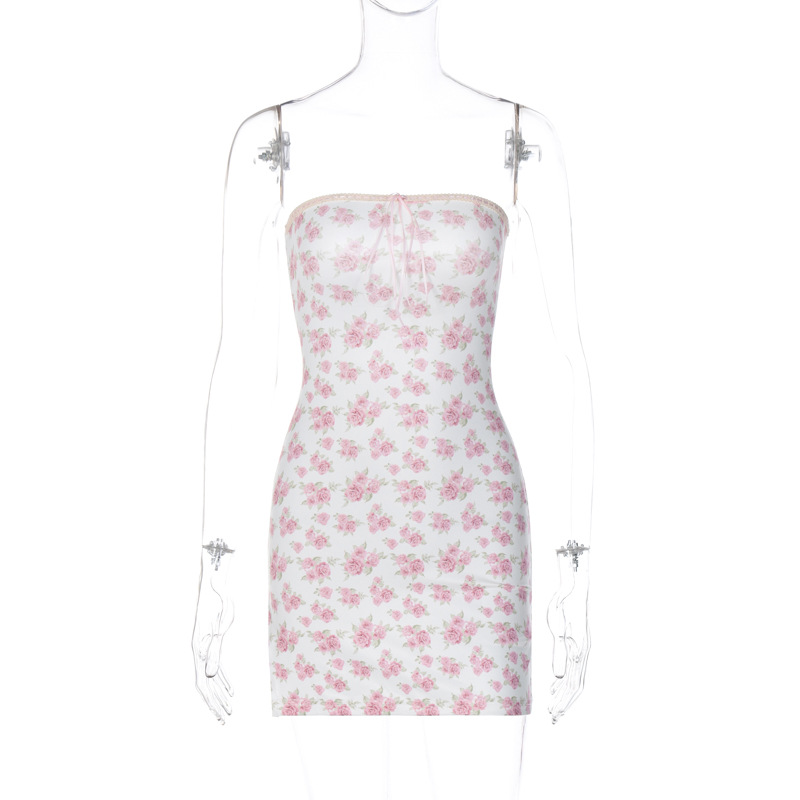 Sweet & Fresh Wrap Bodice Floral Bodycon Midi Dress with Tie Back