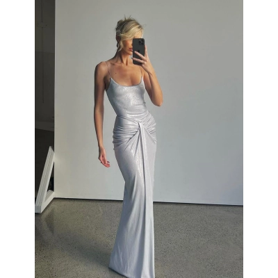 Trendy Crinkled Twist Waist Strap Maxi Dress 02