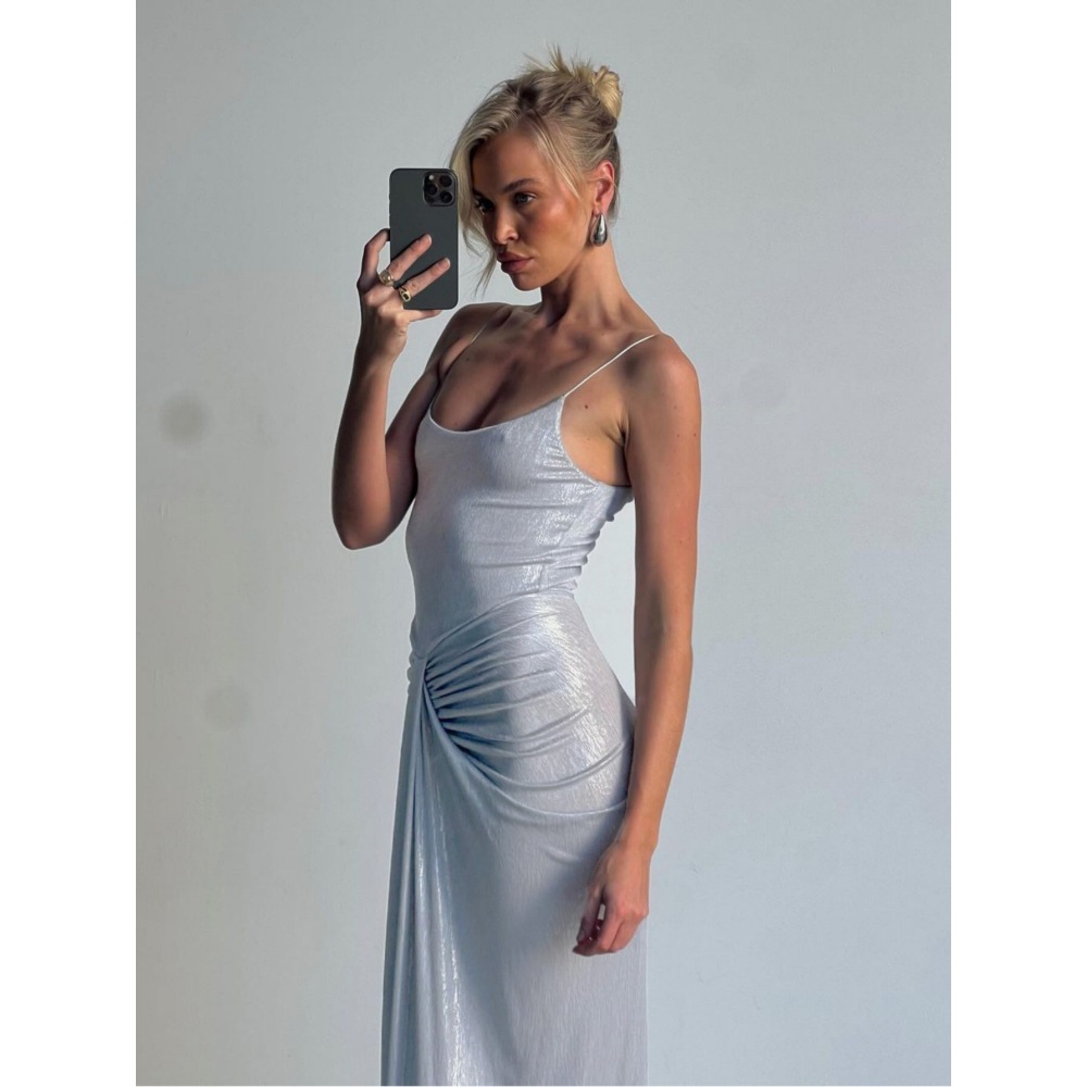 Trendy Crinkled Twist Waist Strap Maxi Dress